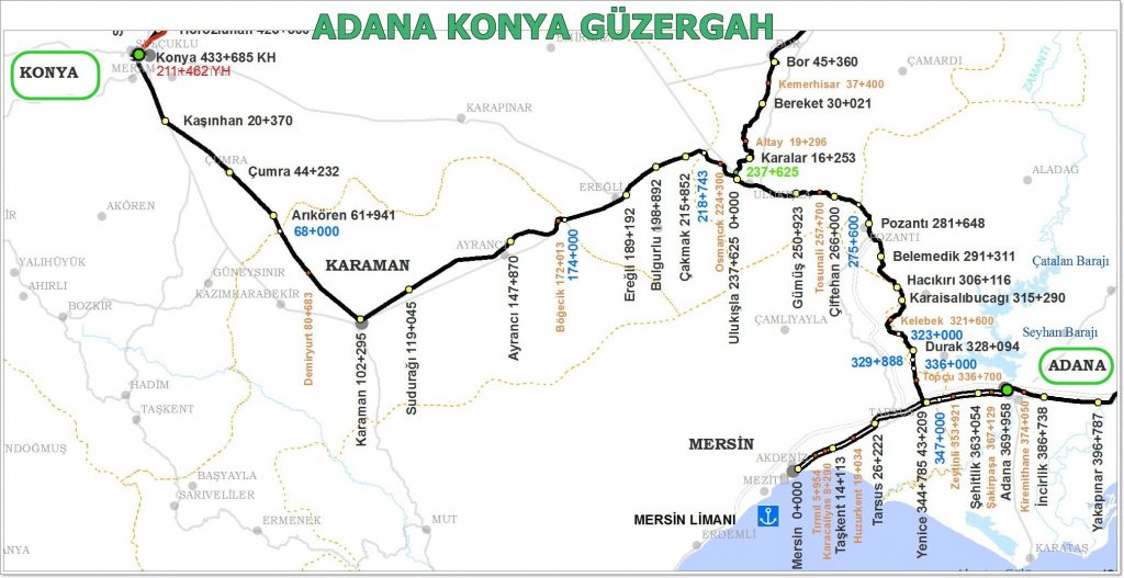 konya adana güzergah