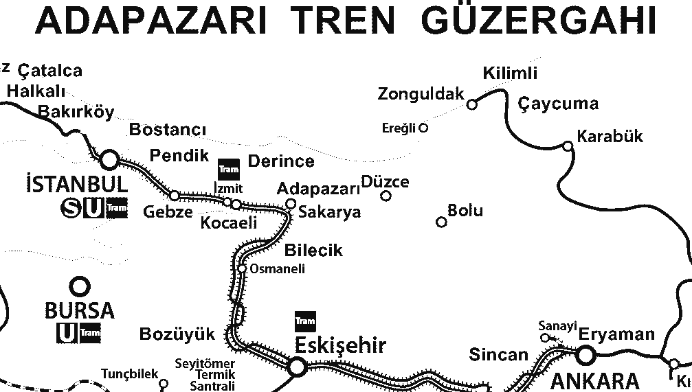 Adapazarı - Gebze Tren Güzergahı ve Durakları